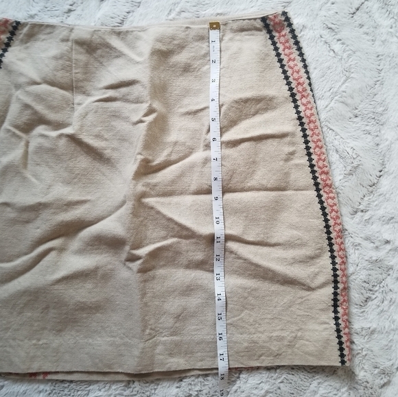 Ann Taylor Loft Cotton Linen Stitch Embroidered Beige Pencil Mini Skirt - Picture 8 of 9
